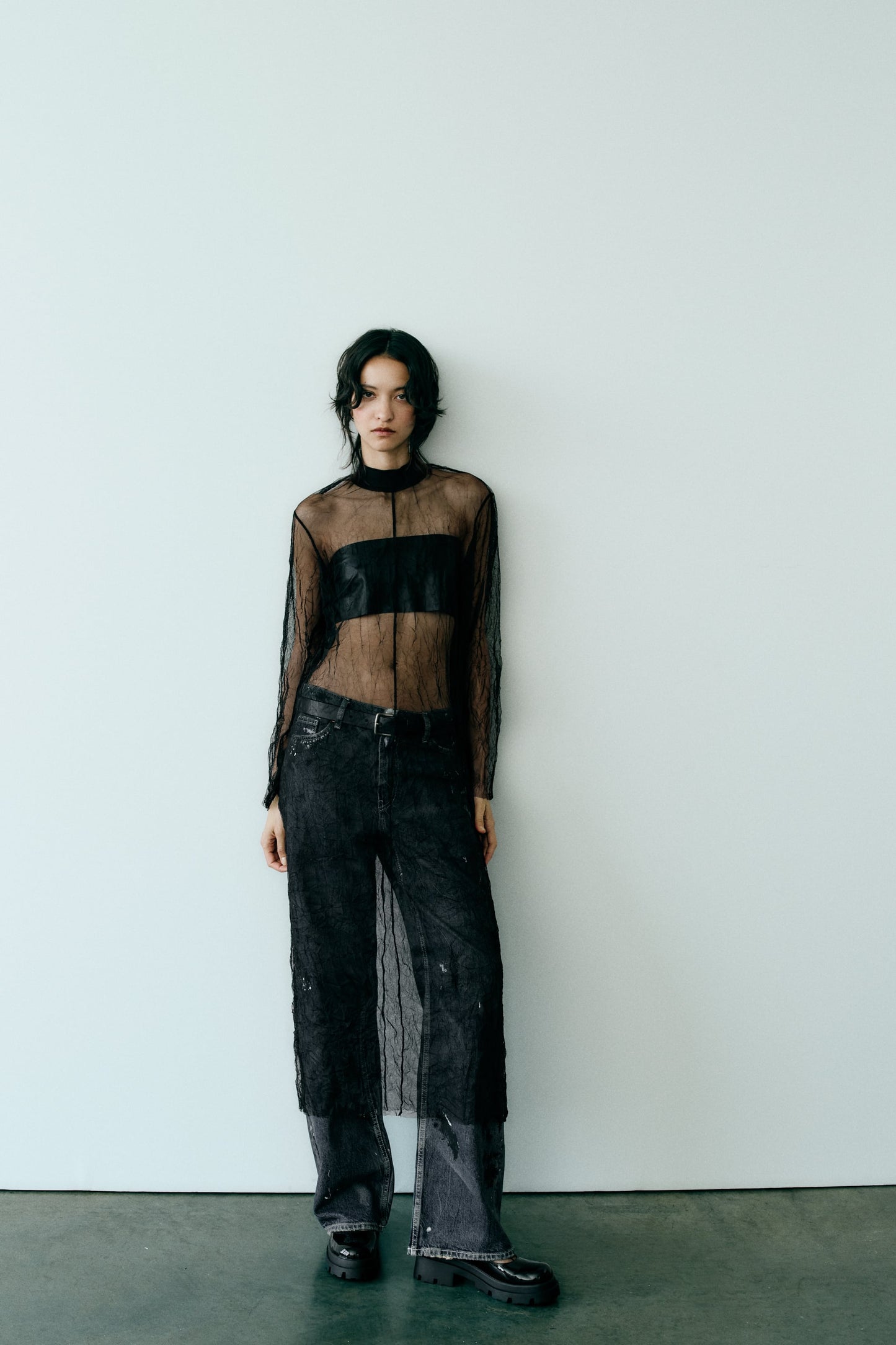 Creased Tulle Midi Dress