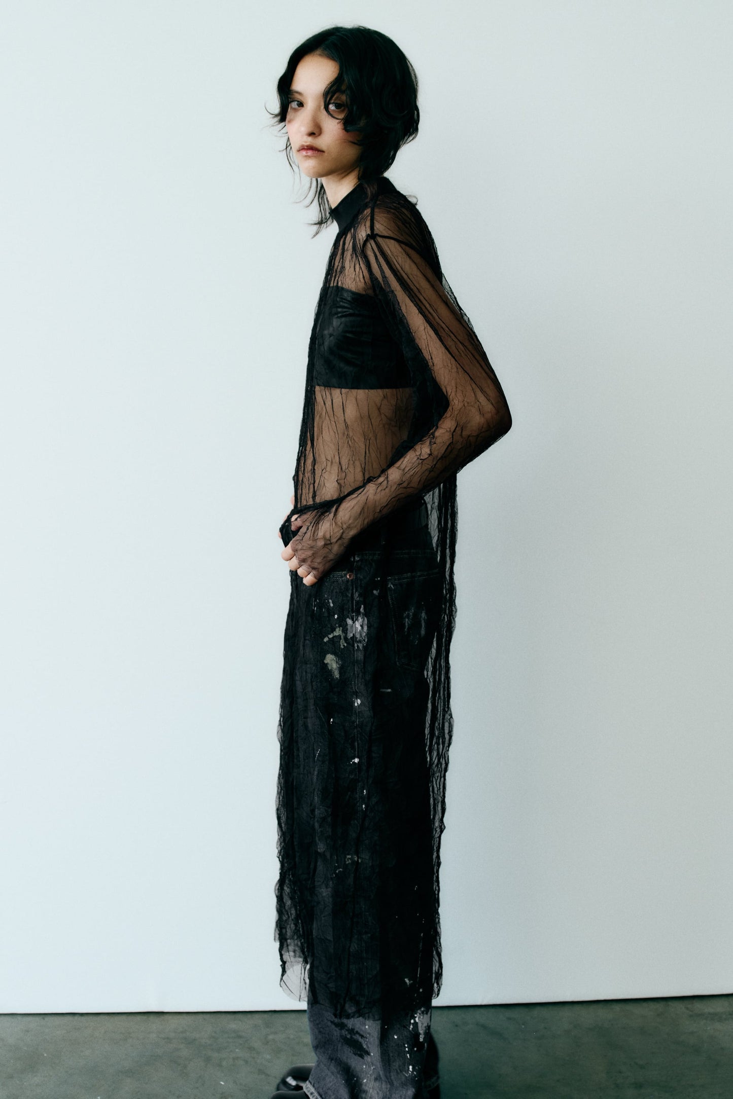 Creased Tulle Midi Dress