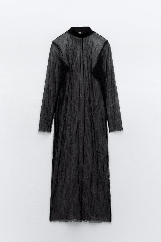 Creased Tulle Midi Dress