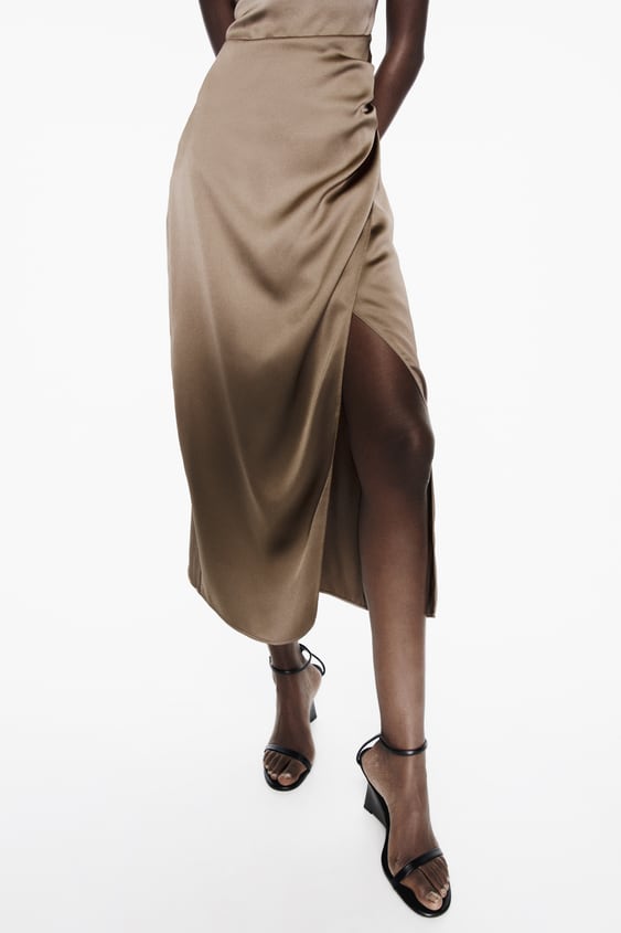 Satin Midi Dress With Rhinestone Straps