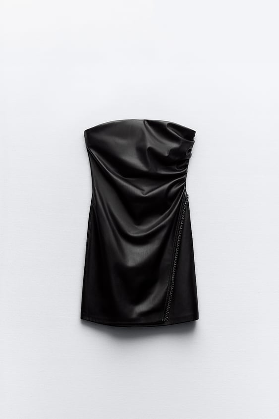 Faux Leather Strapless Dress