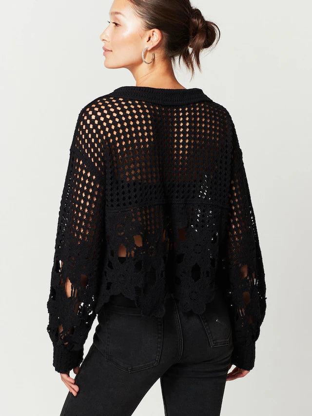 Polo Neck Long Sleeve Crochet Scalloped Detail Jumper