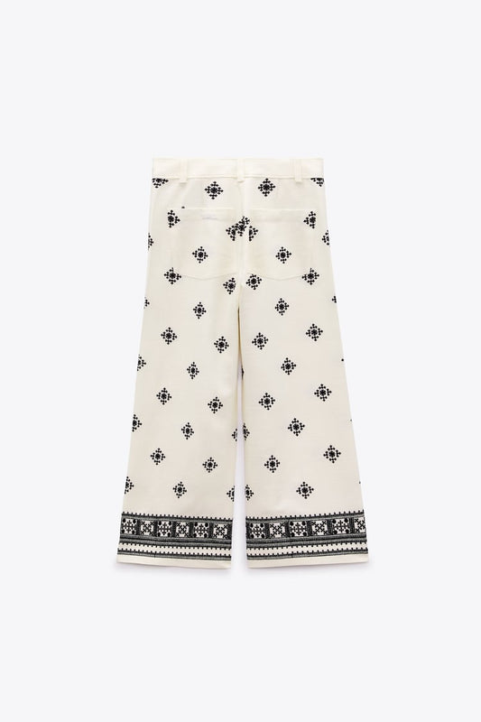 Printed Linen Blend Trousers