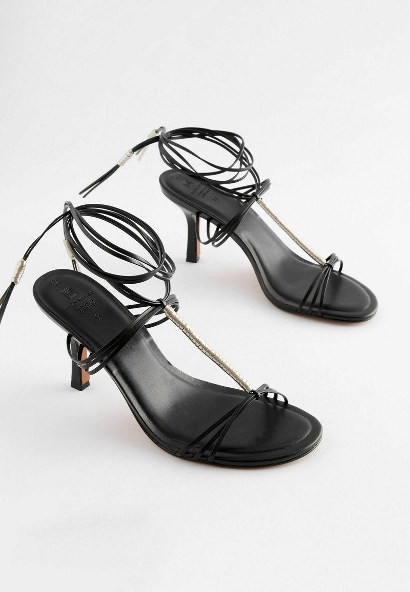 Signature Leather T-Bar Wrap Sandals