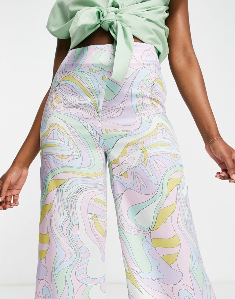 DESIGN Satin Clean Flare Trouser In Paisley Print