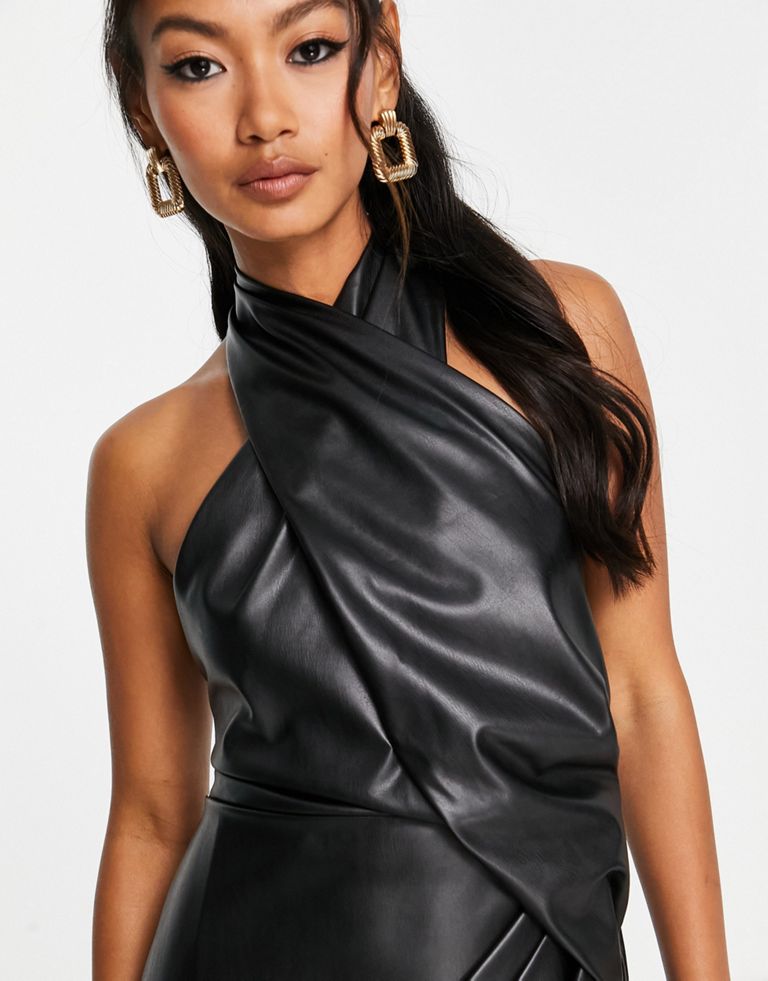 DESIGN Wrap Neck Drape Mini Dress