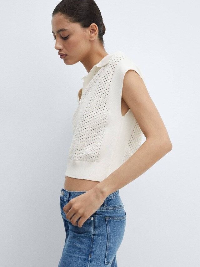 Openwork Gilet With Polo Shirt Collar