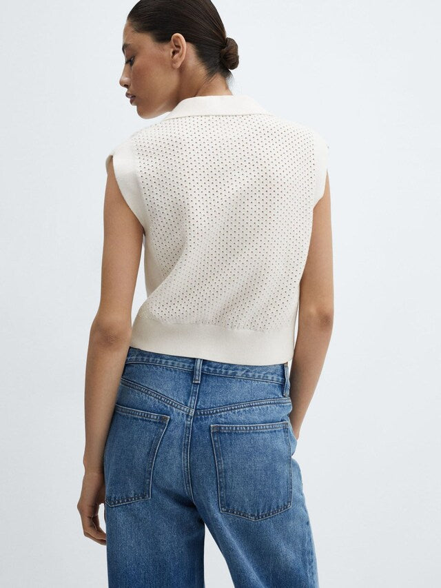 Openwork Gilet With Polo Shirt Collar