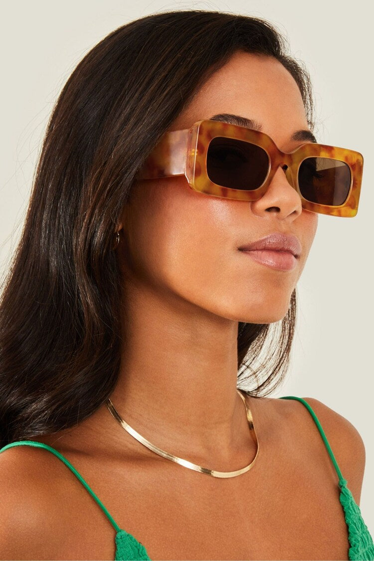 Chunky Mottled Rectangular Sunglasses