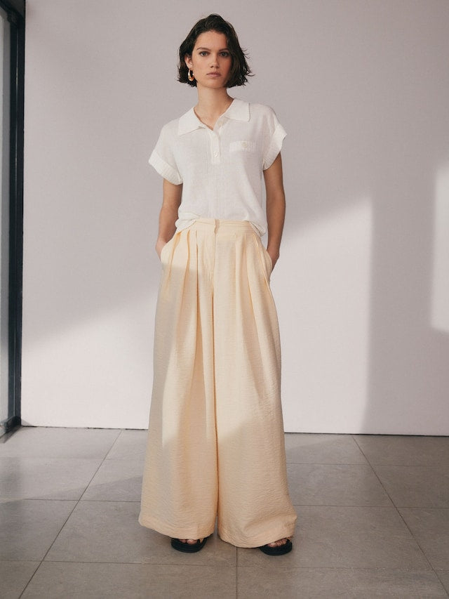 Linen Short Sleeve Polo Neck Top