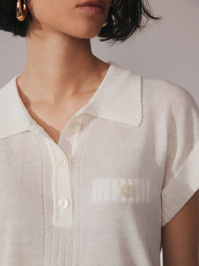 Linen Short Sleeve Polo Neck Top