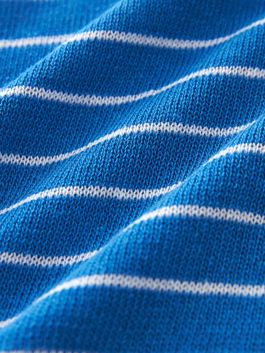 Stripe Linen Short Sleeve Polo Neck Top