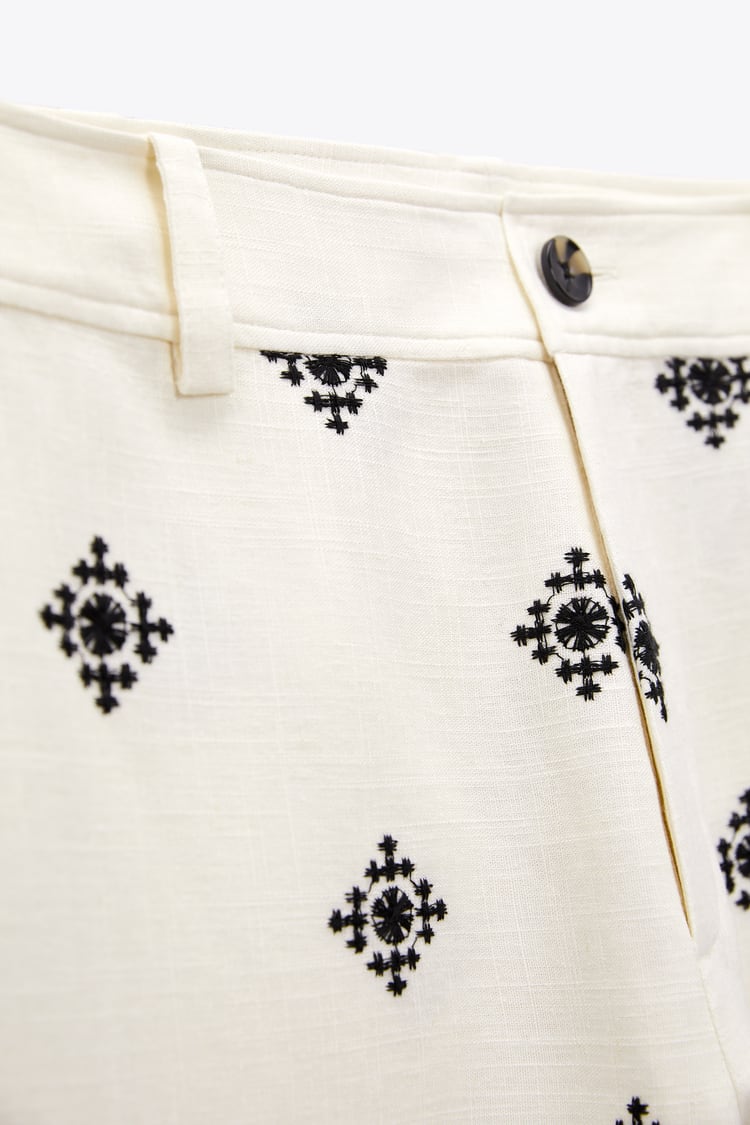 Printed Linen Blend Trousers