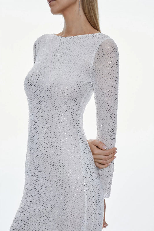 All Over Hotfix Jersey Long Sleeve Maxi Dress