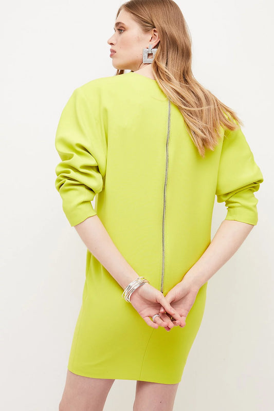 Compact Stretched Sleeve V Neck Pencil Dress