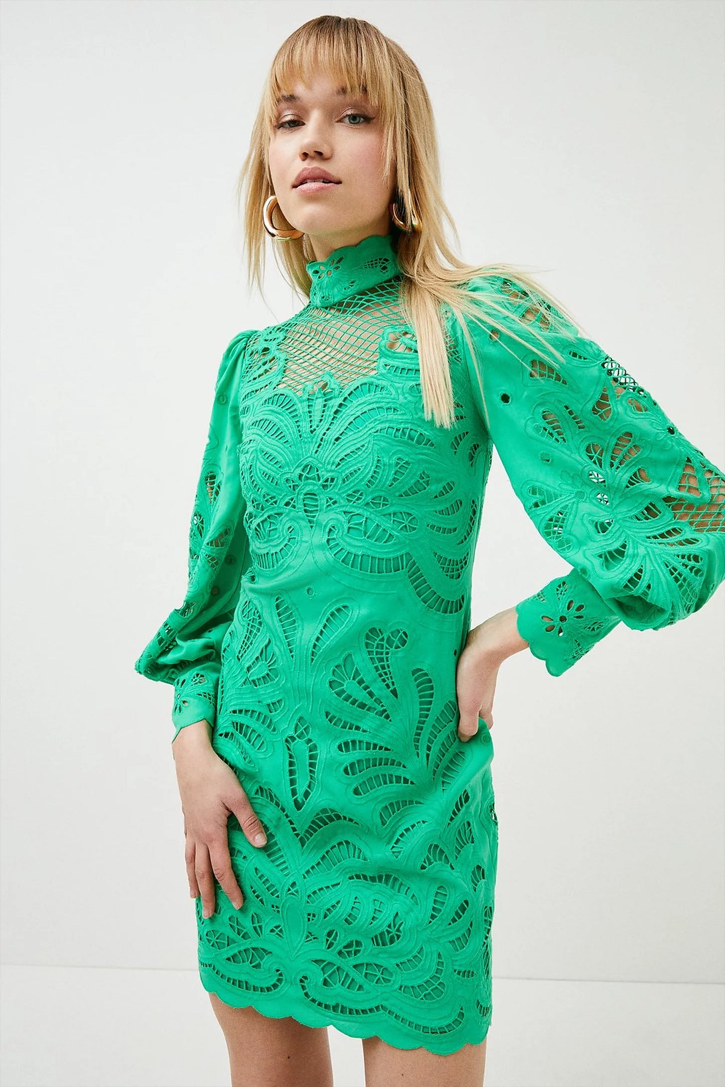 Cutwork Volume Sleeve Woven Dress