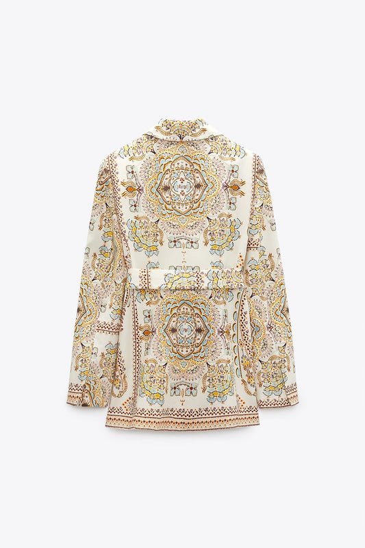 Linen-Blend Blazer With Print