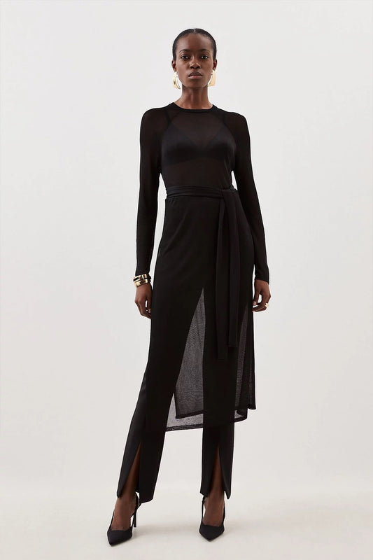 Slinky Viscose Sheer Tie Detail Knit Tunic