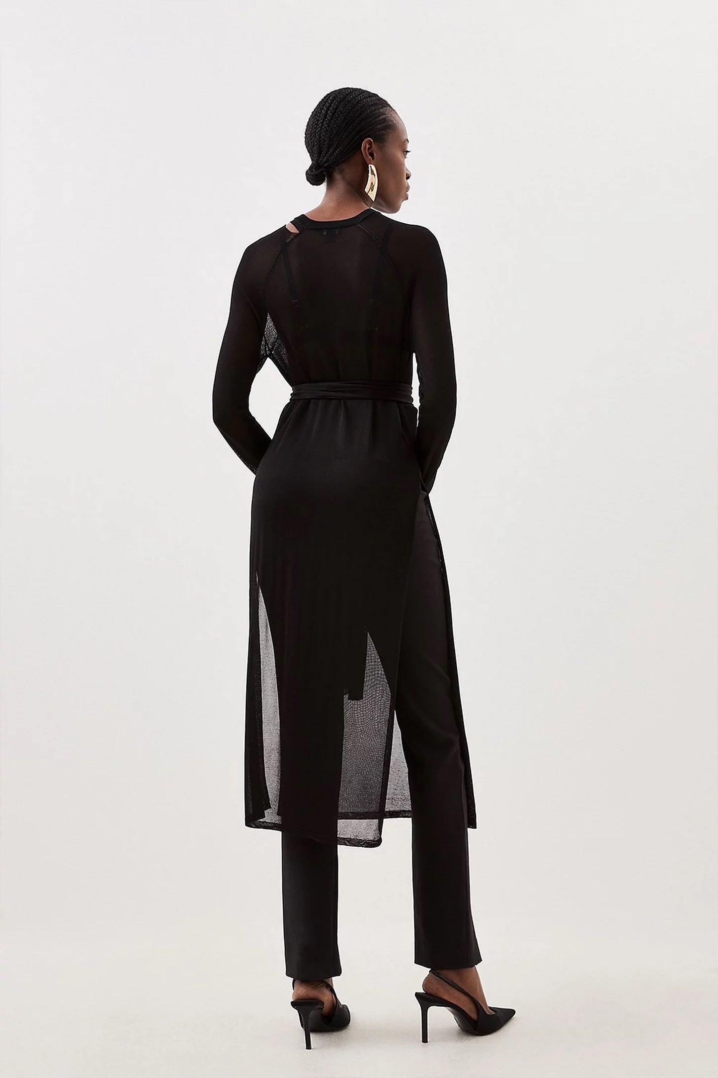 Slinky Viscose Sheer Tie Detail Knit Tunic