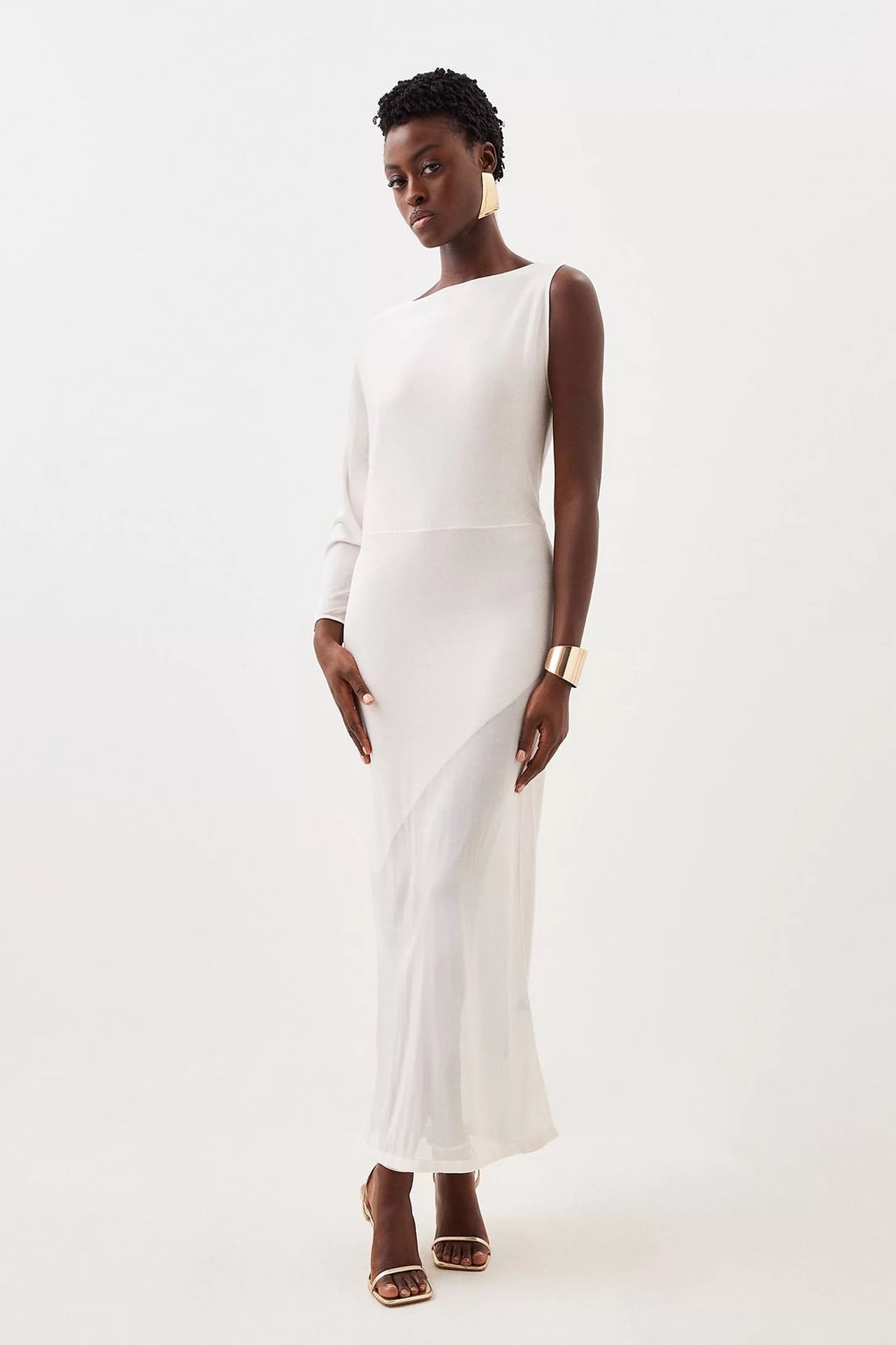 One Sleeve Slinky Sheer Knit Midaxi Dress