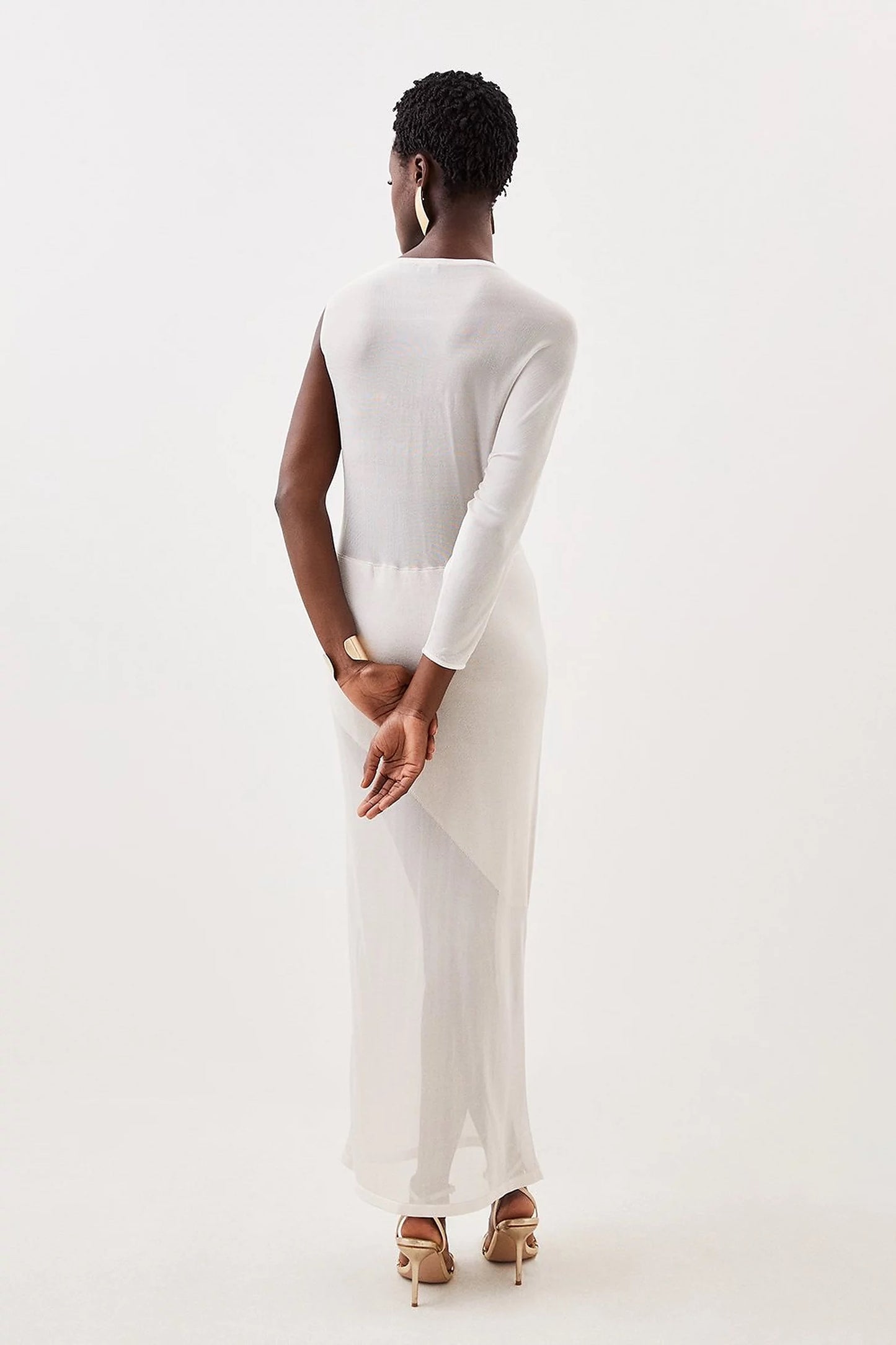 One Sleeve Slinky Sheer Knit Midaxi Dress