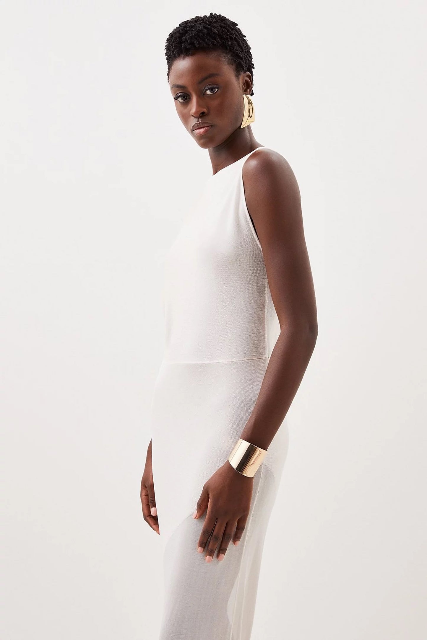 One Sleeve Slinky Sheer Knit Midaxi Dress