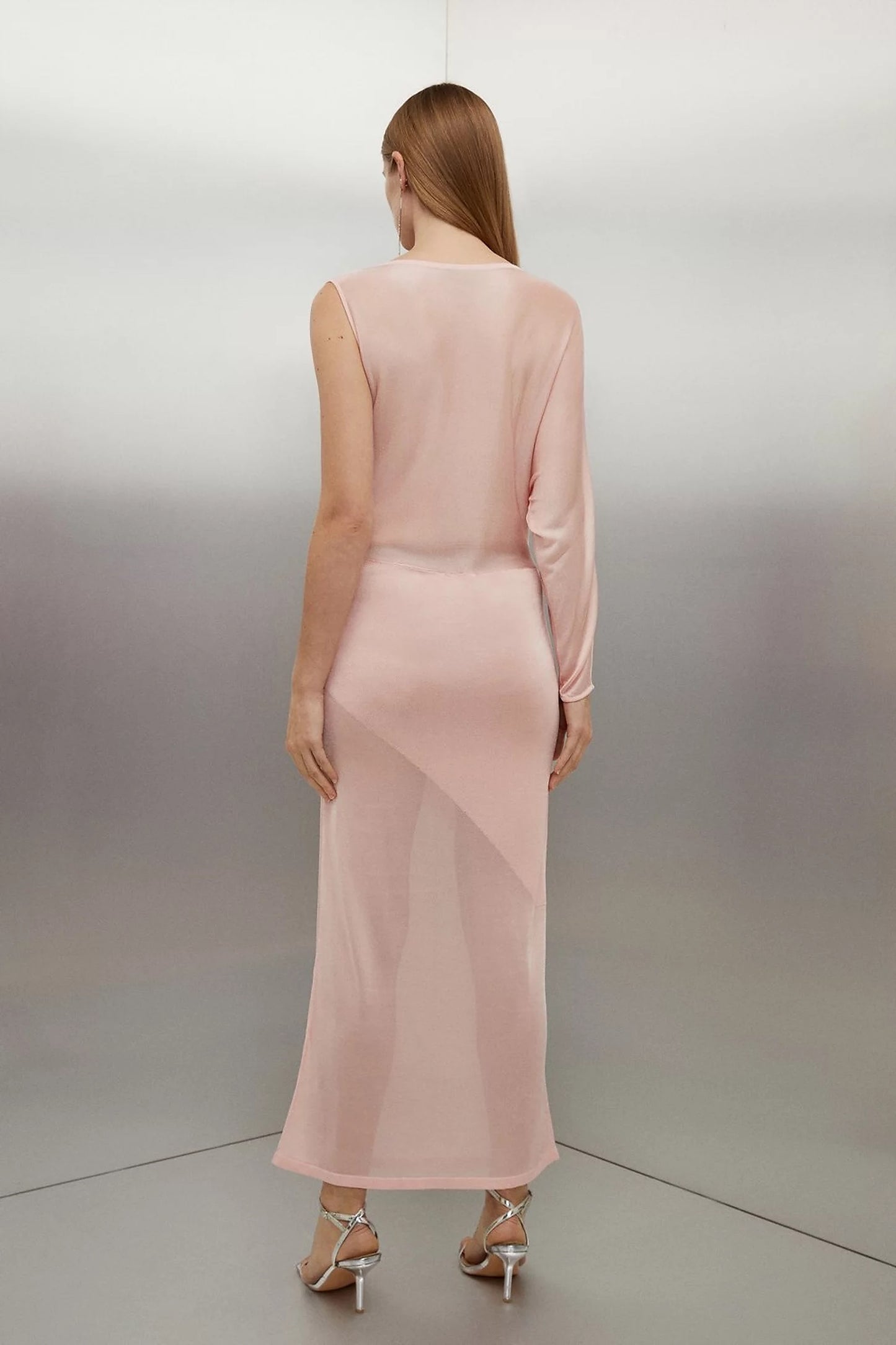One Sleeve Slinky Sheer Knit Midaxi Dress
