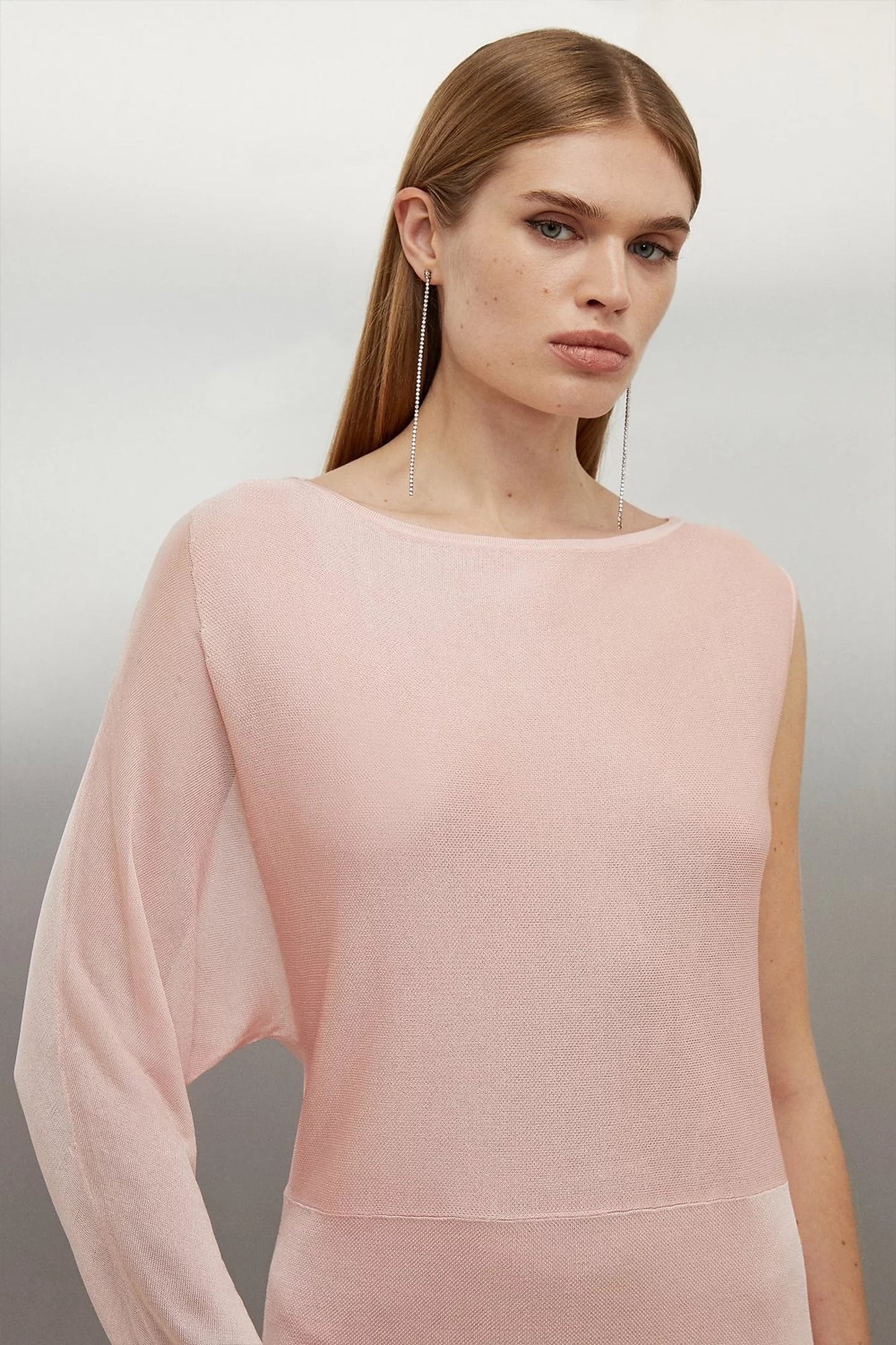 One Sleeve Slinky Sheer Knit Midaxi Dress