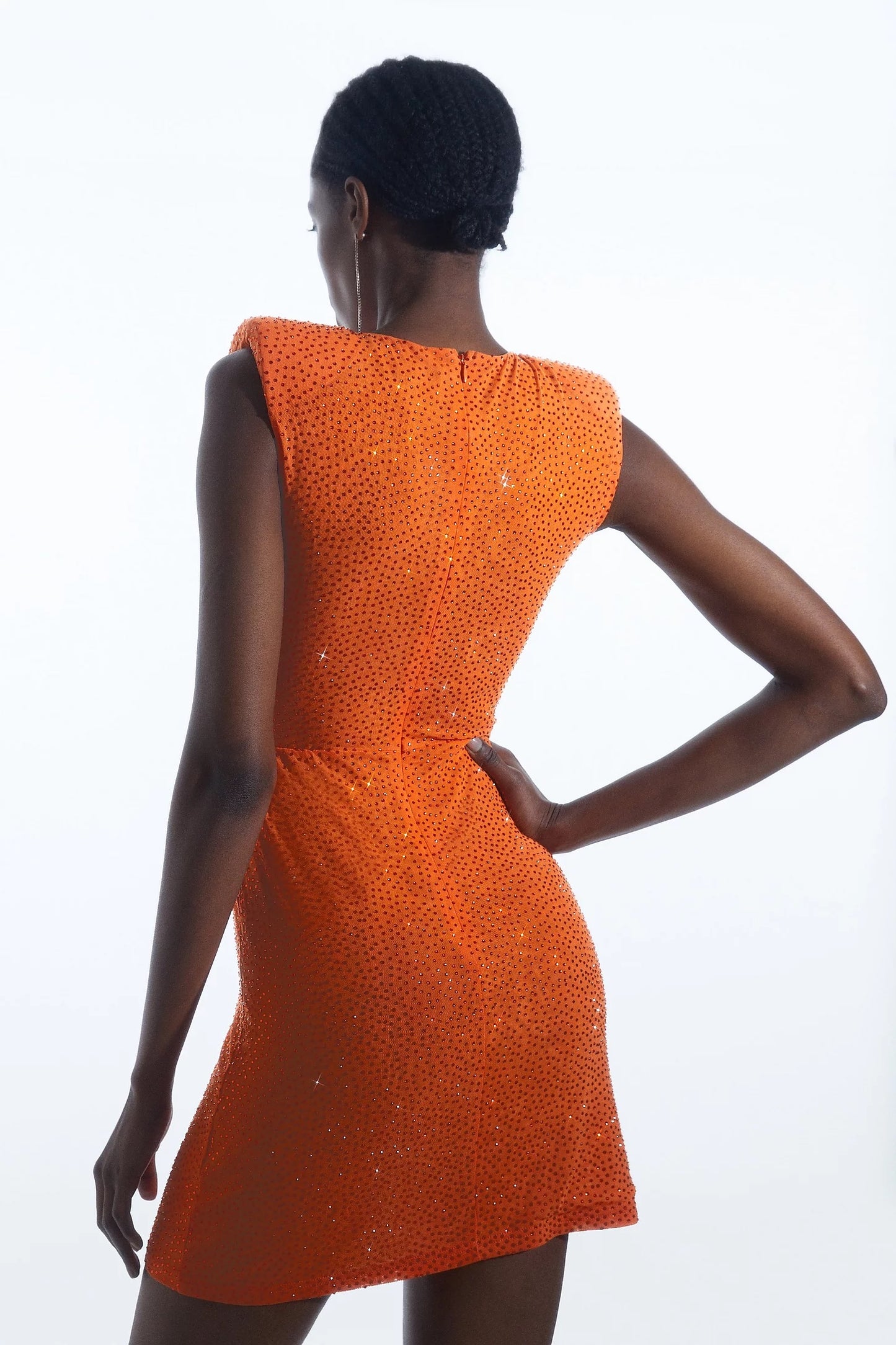 Embellished Strong Shoulder Jersey Mini Dress