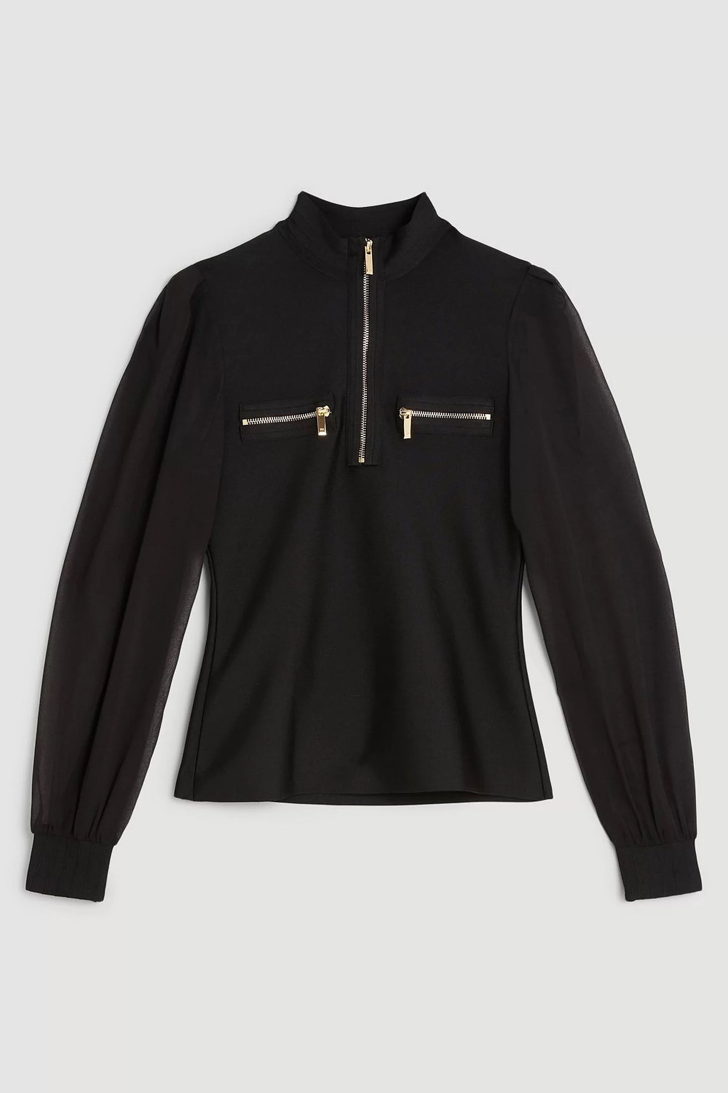 Chiffon Sleeve Zip Knit Bandage Top