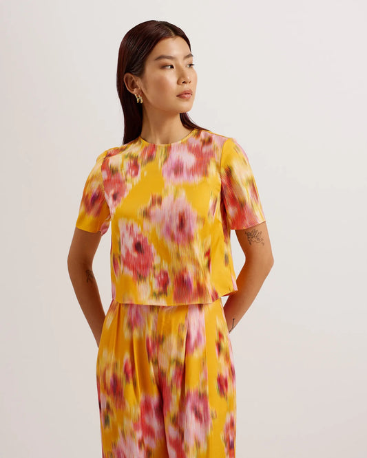 Cropped Floral Print Woven Top