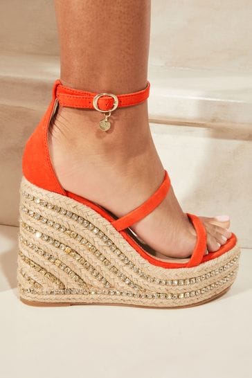 Lipsy Gem Embellished Espadrille Platform Wedge Sandal - Final Sale
