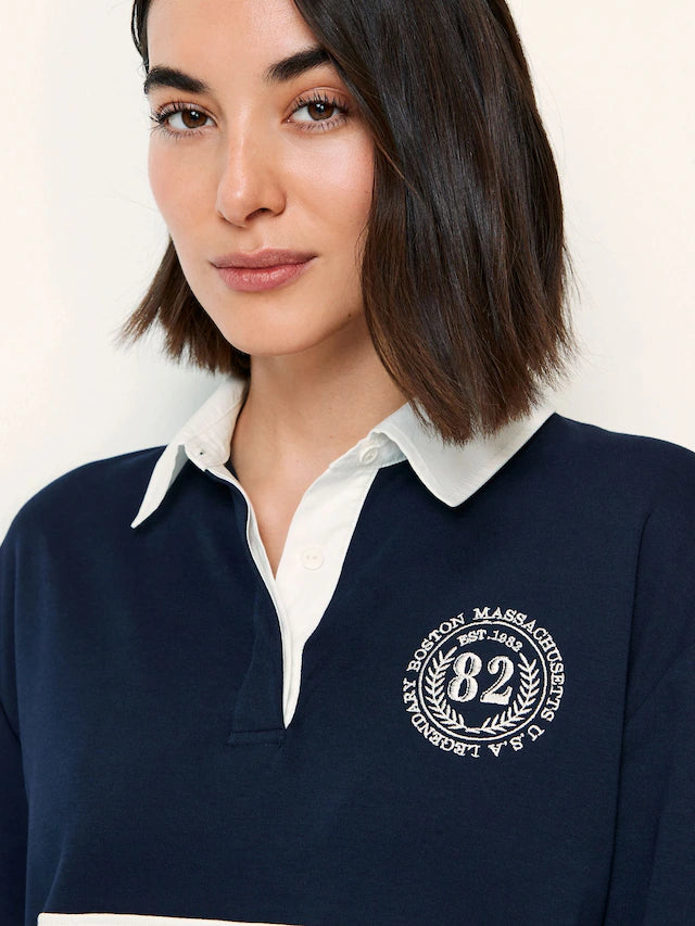 Graphic Polo Rugby Longsleeve Mini Shirt Dress