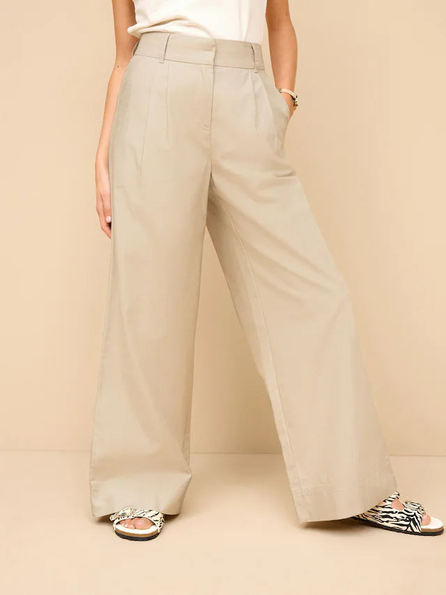 Wide Cotton Mix Smart Wide Leg Trousers