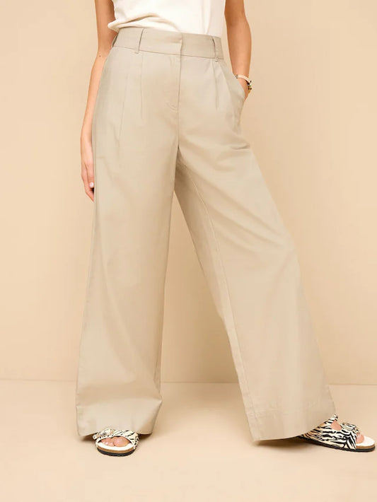 Wide Cotton Mix Smart Wide Leg Trousers