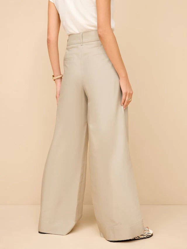Wide Cotton Mix Smart Wide Leg Trousers