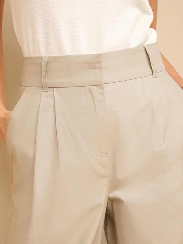 Wide Cotton Mix Smart Wide Leg Trousers