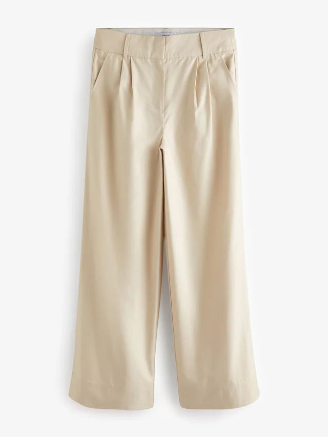 Wide Cotton Mix Smart Wide Leg Trousers