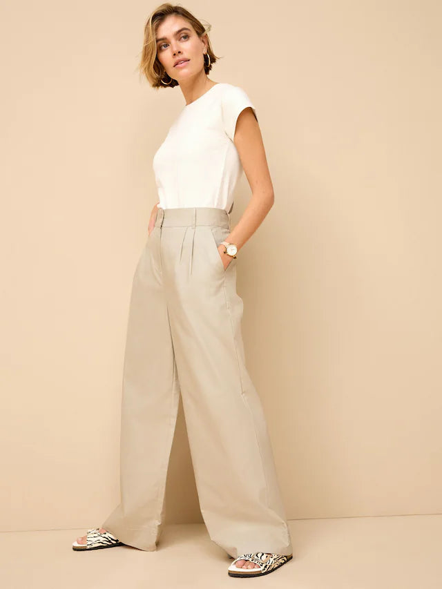 Wide Cotton Mix Smart Wide Leg Trousers