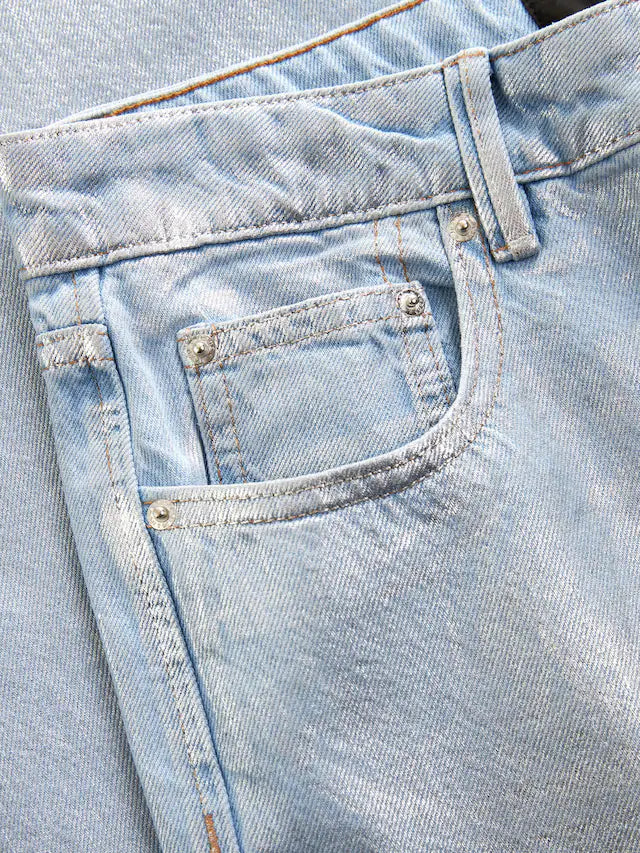 Straight Metallic 100% Cotton Straight Leg Jeans