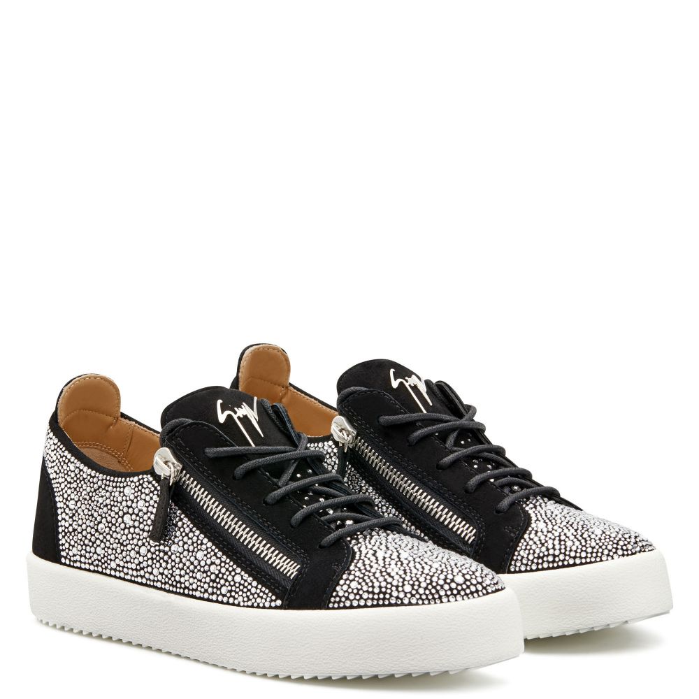 Frankie Black Suede Sneakers With Silver Crystals