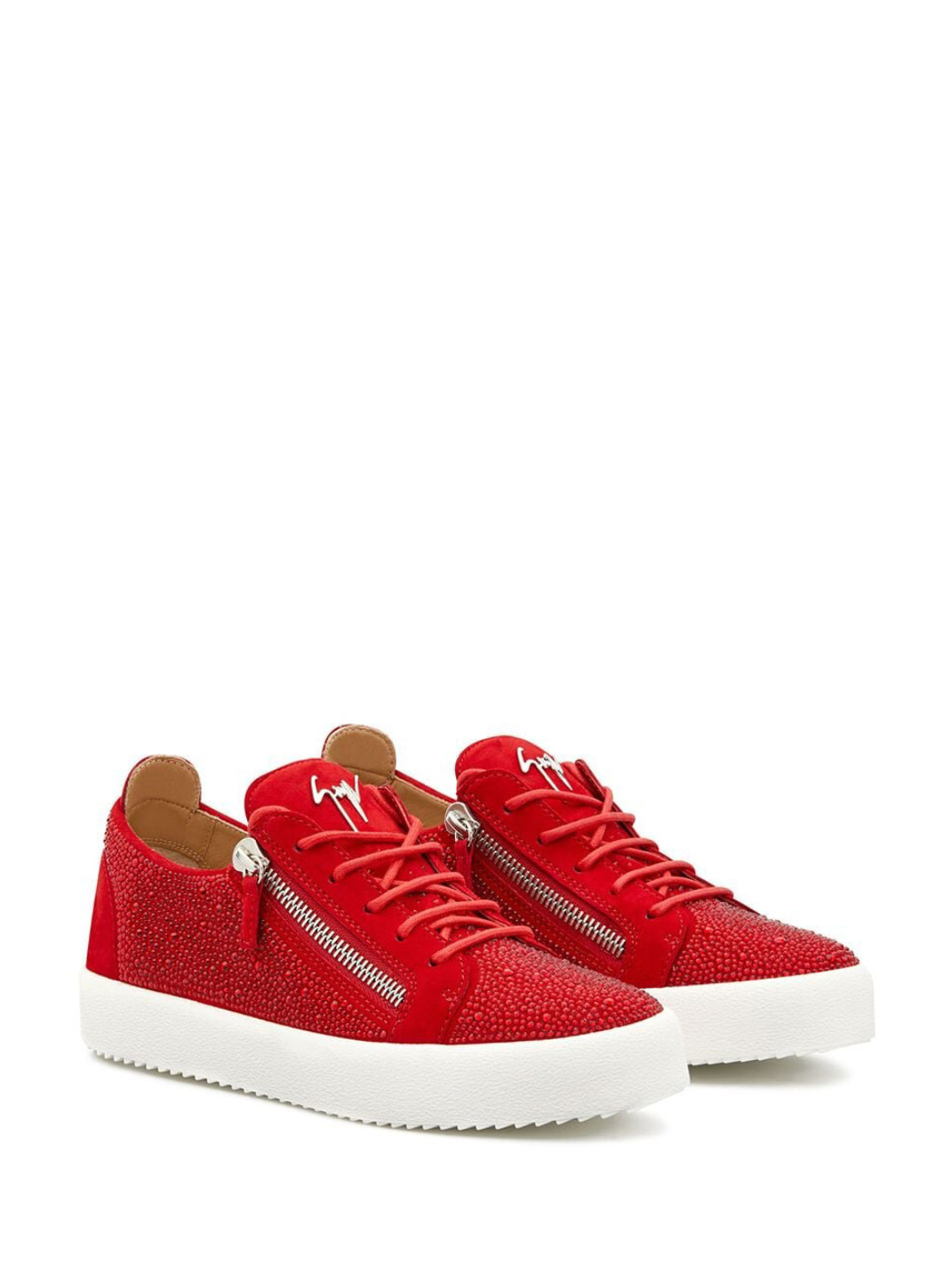 Frankie Red Leather Sneakers With Red Crystals