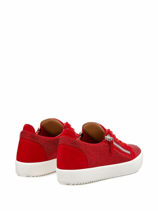 Frankie Red Leather Sneakers With Red Crystals