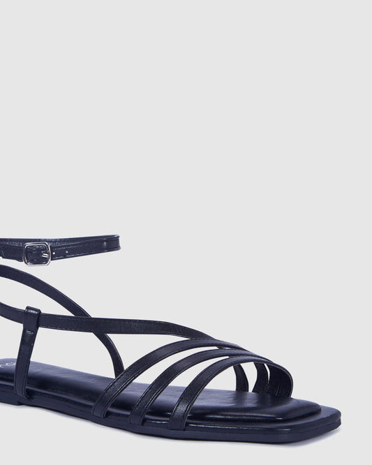 Novo Black Tahira Strappy Flat Sandals