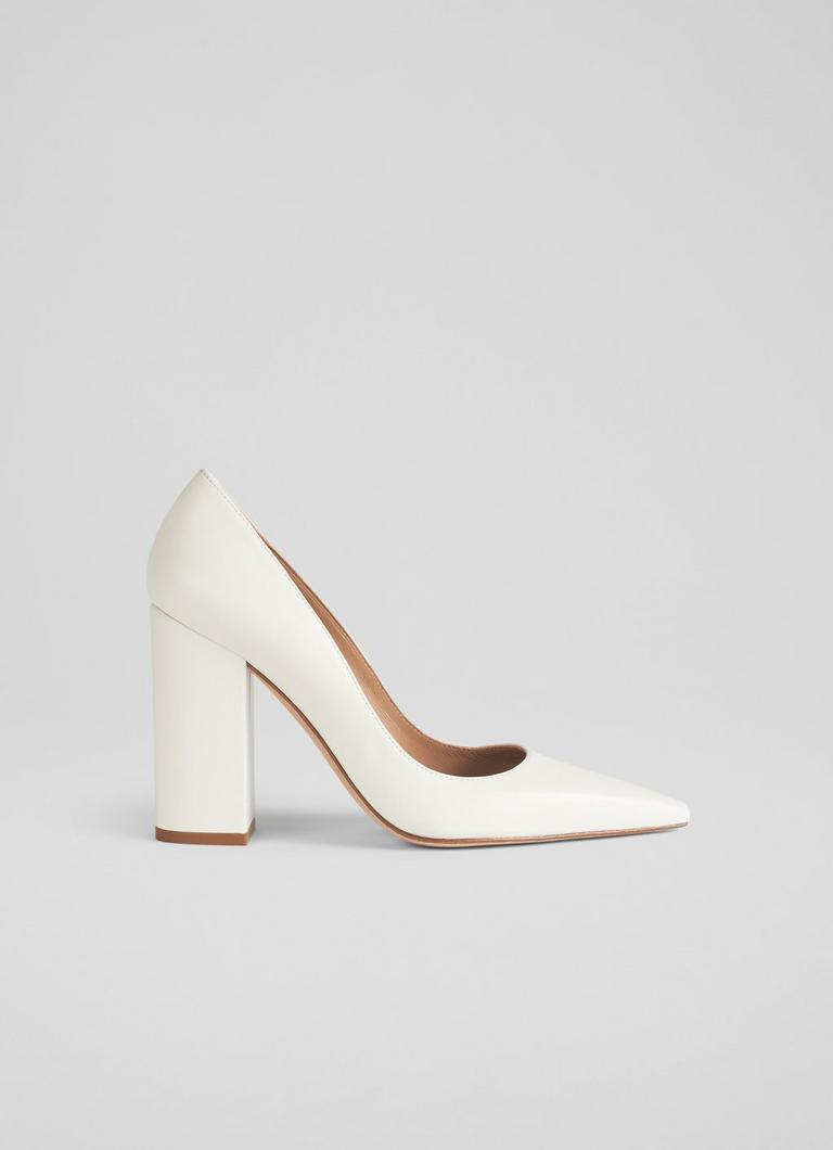 June White Leather Blunt Toe Courts