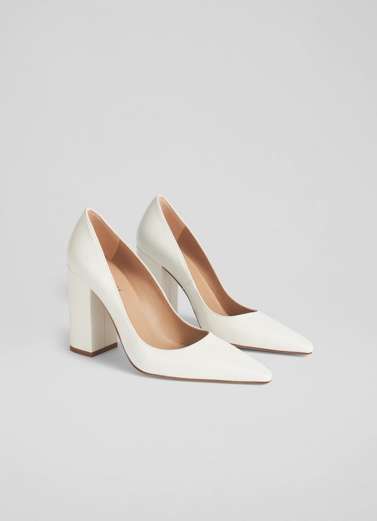 June White Leather Blunt Toe Courts