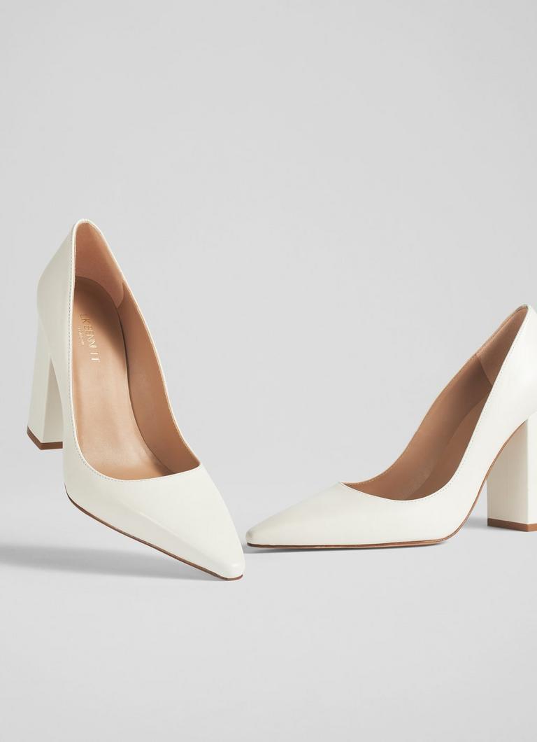 June White Leather Blunt Toe Courts