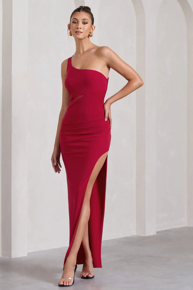 One Shoulder Sleeveless Cut-Out Split Maxi Dress