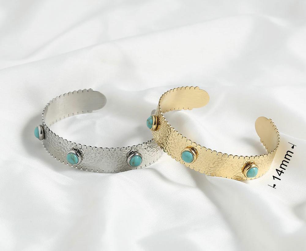 Textured Gypsy Cuff With Blue Stone Trio