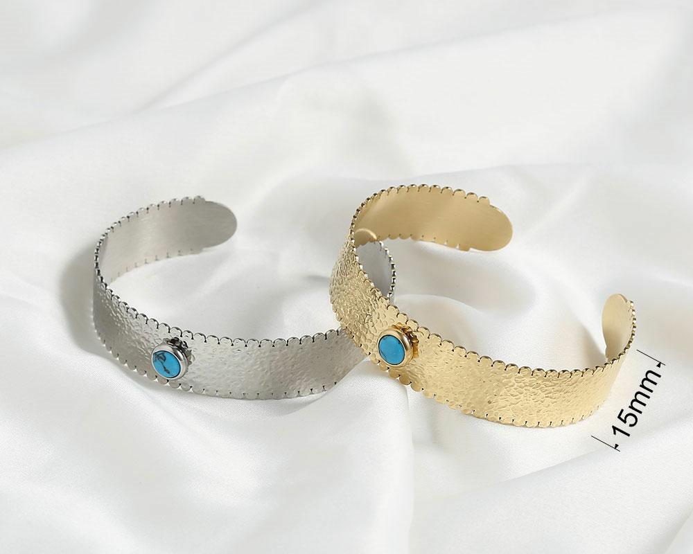 Textured Gypsy Cuff With Blue Stone